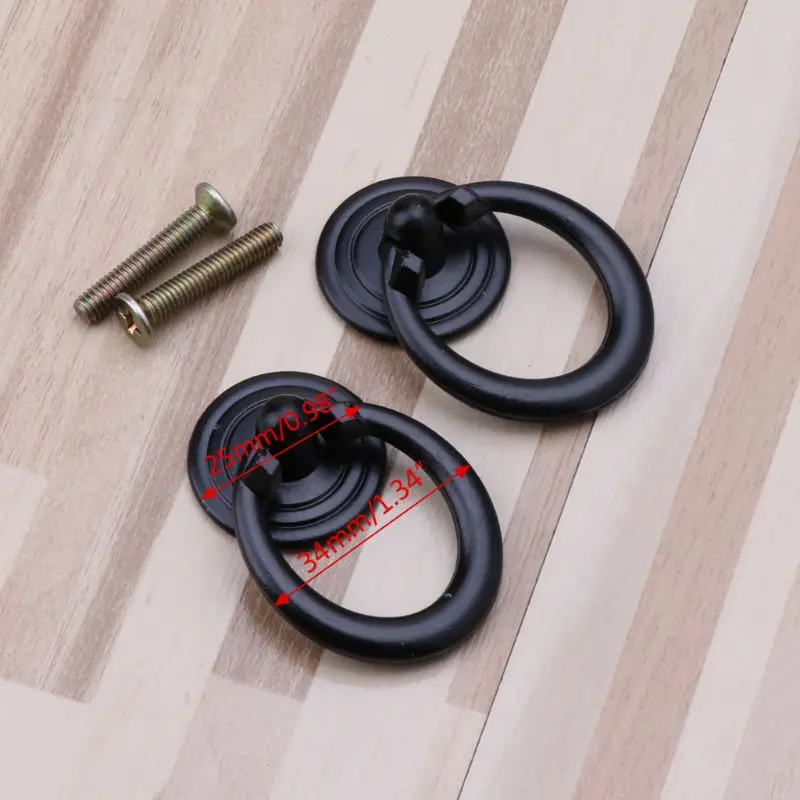 

2Pcs Vintage Furniture Handle Black Cabinets Pull Handle Knobs Drawer Wardrobe Cupboard Metal Door Ring
