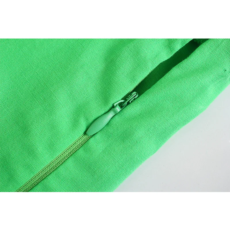 

LINLING 2021 Summer Women Fashion Bow Tie Pleated Green Dress Ladies Sexy Backless Puff Sleeve Poplin Bodycon Casual Mini Skirt