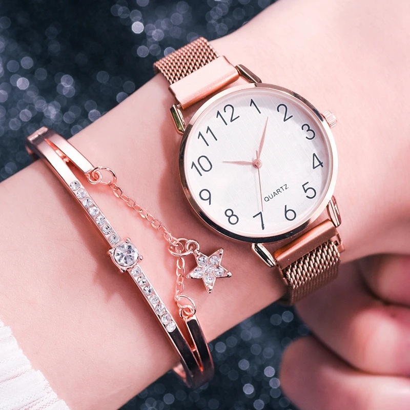 

Luxury Women Bracelet Watch Set Magnetic Mesh Band Dress Quartz Wristwatches Ladies Female Dress Quartz Business Sports Watch