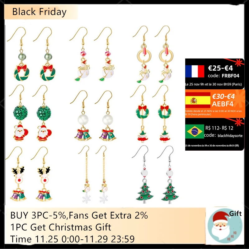 

OTOKY Christmas Enamel Earrings For Women Elk Snowman Snowflake Tree Wreath Bell 2021 Christmas New Year Eardrop Accessories