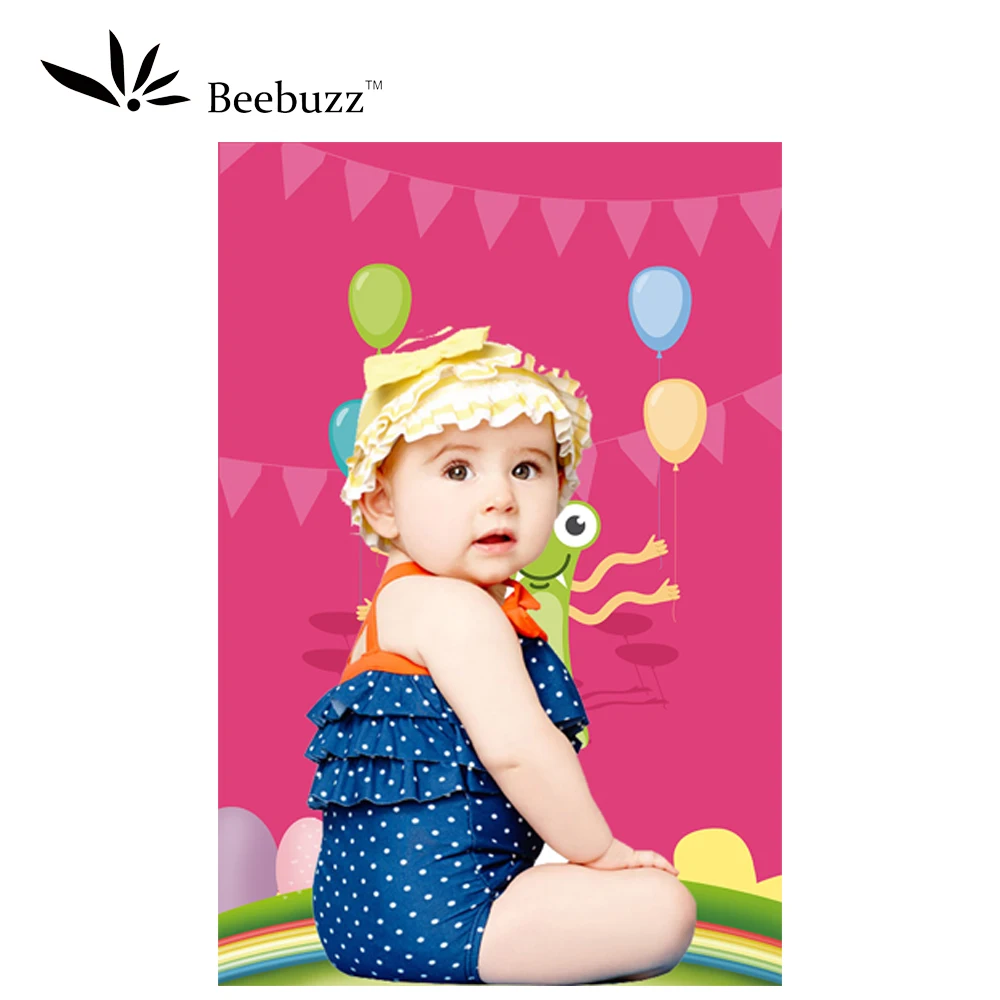 Розовый фон с мультяшными наклейками для студийной фотосъемки зеленый монстр