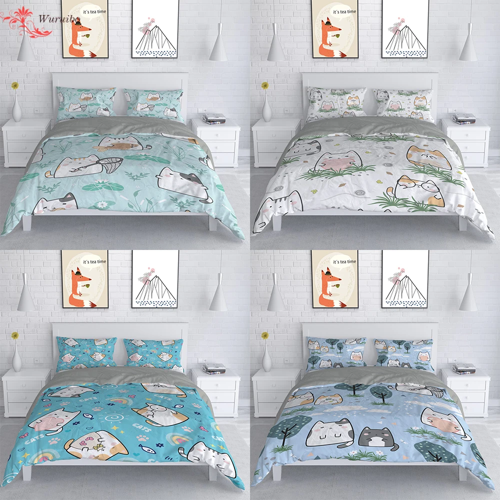 

Cute Cat Bedding Set King Size Comforter Quilt 240x220 Duvet Cover Set Single Double Bed Cover 90/135/150 Girls Teens Bedclothes