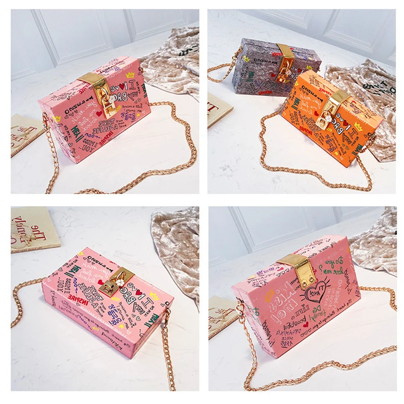 

Fashion Hardshell Graffiti Clutch Bag Crossbody Sac Letter Femme Torebka Damska Chain Handbags For Women Designer Coin Purses