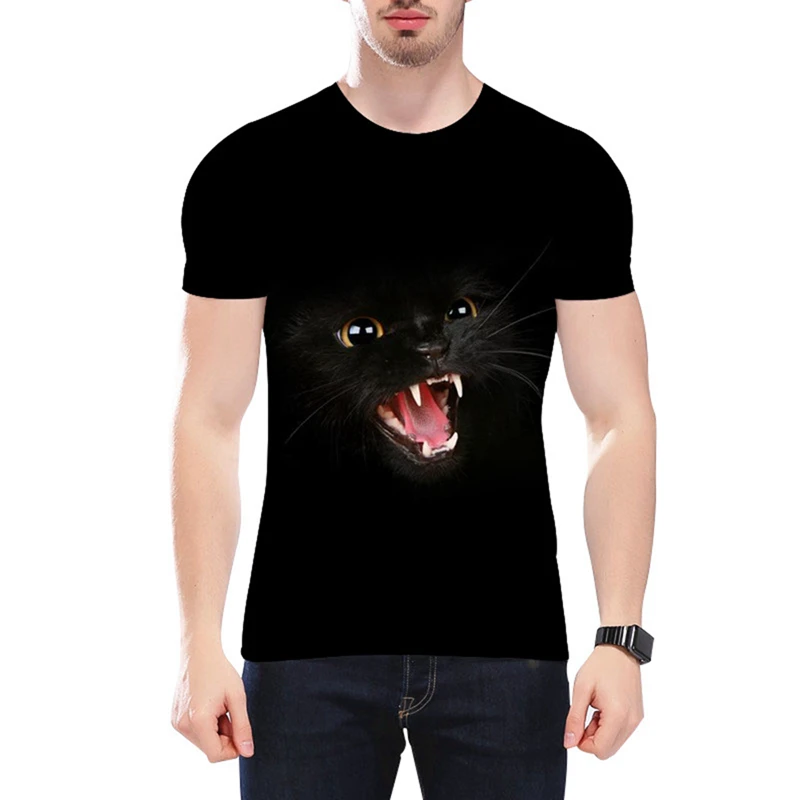 

Lyprerazy 3D Cat Angry Print Casual Harajuku Men or Women T-Shirt Summer Short Sleeve Casual Round Neck Clothes Tops