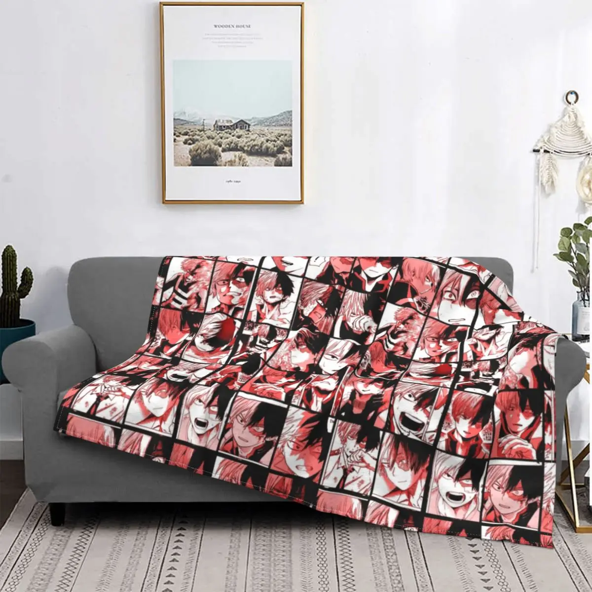 

Todoroki Shoto Collage Blankets Flannel Warm My Hero Academia Unisex Throw Blankets for Bedroom Office Bedspread