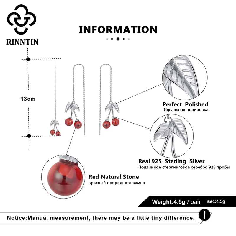 Женские серьги Гранат Rinntin вечерние из натуральной Красной гранаты 925 пробы