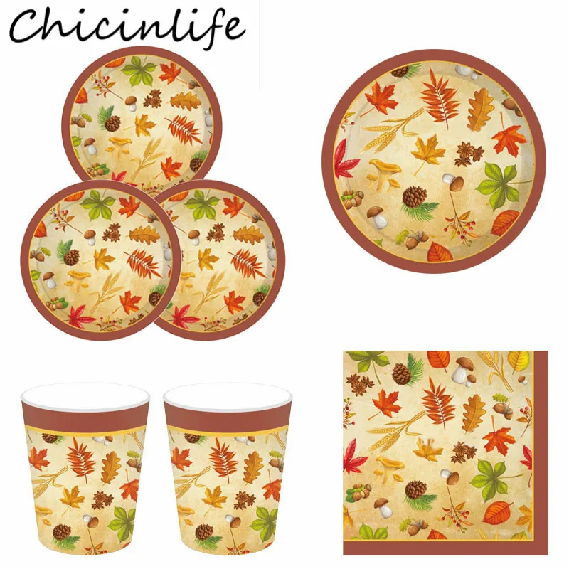 Chicinlife День благодарения кленовый лист бумажные тарелки и стаканы салфетка