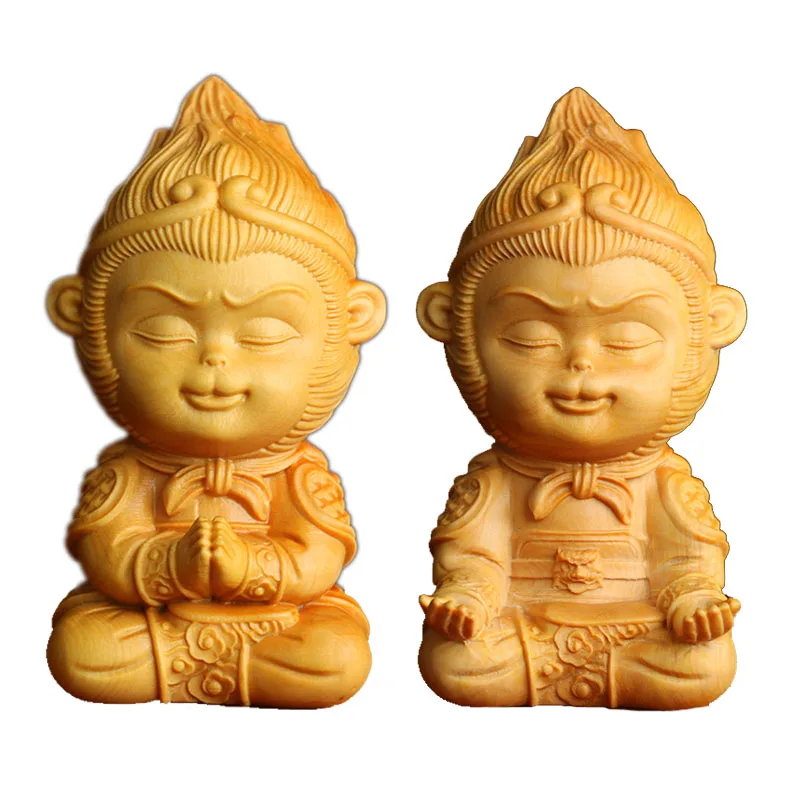 

7x4,5x4 см Sun wukong резная вручную Статуэтка из коробки резьба Обезьяна Король скульптура-# ZJM003
