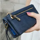 Модные женские кошельки, Матовый кожаный кошелек, двойной клатч на молнии, кошелек с ремешком на руку, кошелек для мелочи, держатель для карт, 838559