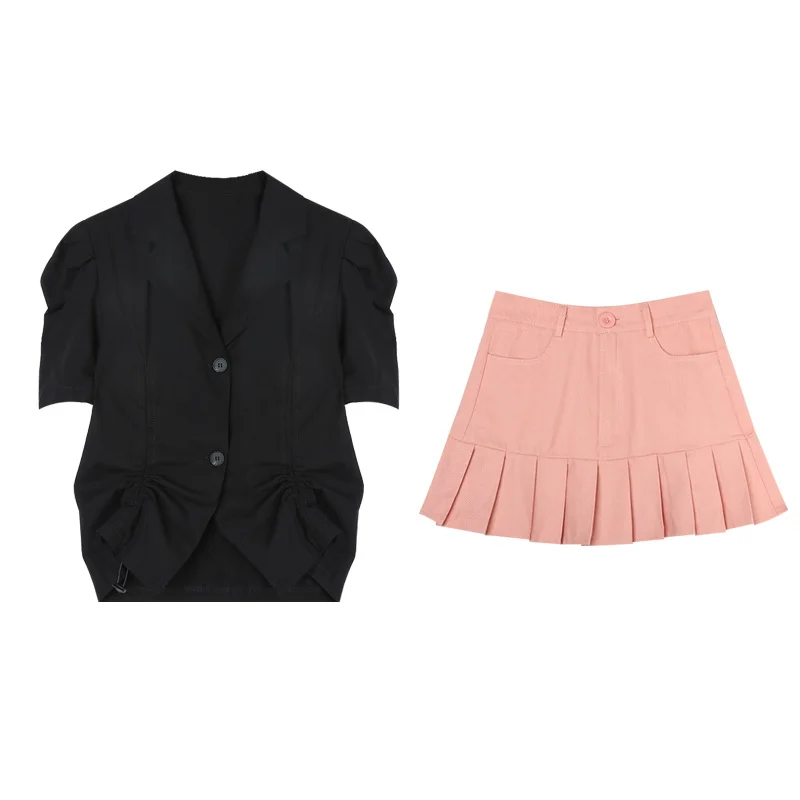 Черная рубашка во французском стиле популярный костюм для девочек летняя