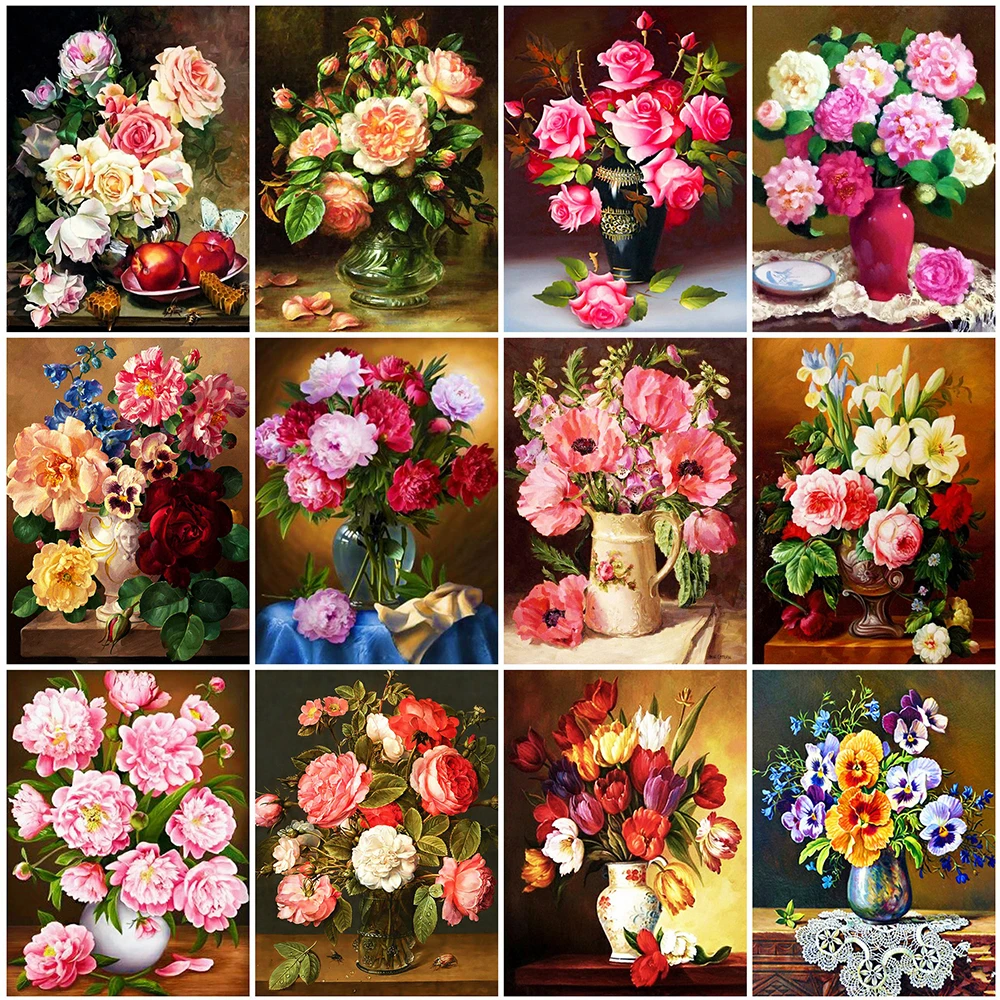 

Diamond Embroidery Peony Cross Stitch 5D DIY Diamond Painting Rose Flower Rhinestones Art Wall Decoration