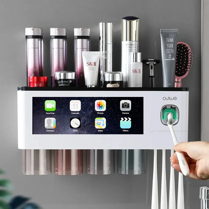 

Magnetic Adsorption Multifunctional Toothbrush Holder Cup Automatic Toothpaste Squeezer Home Wall Mount Bathroom Storage Shelves