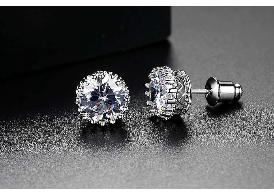 LUOTEEMI бренд Лидер продаж мульти зубцы 8 мм 2ct высокое качество одиночные круглые серьги с цирконием кубической огранки с фабрики серьги