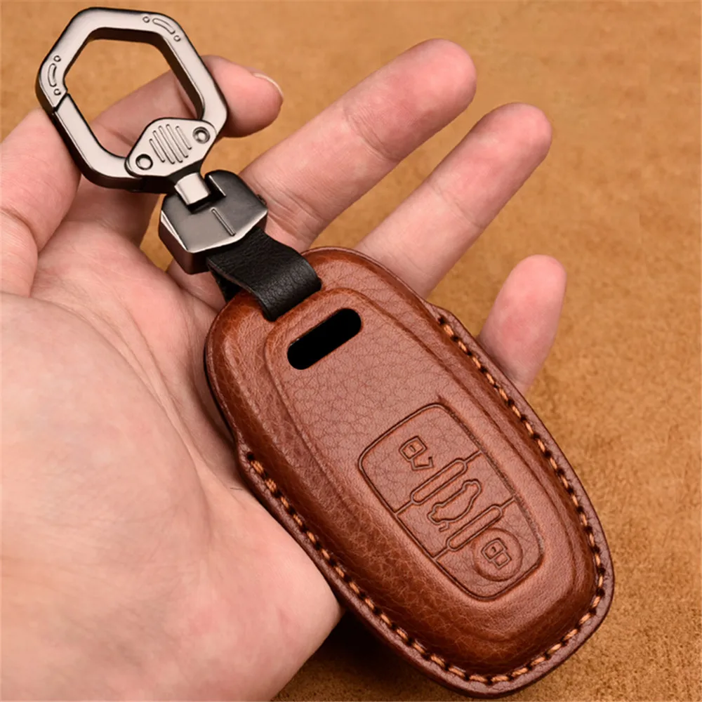 

Genuine Leather Car Key Case Fob Skin For Audi A1 A3 A4 A5 Q7 A6 C5 C6 Car Holder Shell Remote Cover Keychain Car Accessories