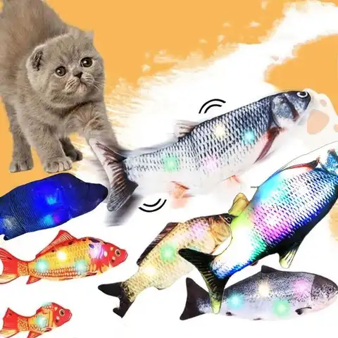 Электрическая движущаяся рыба, имитация прыгающей рыбы, USB зарядка, кот, жевательная игрушка, светящаяся рыба, шлеп, кошка, музыка, ваггинг, с...