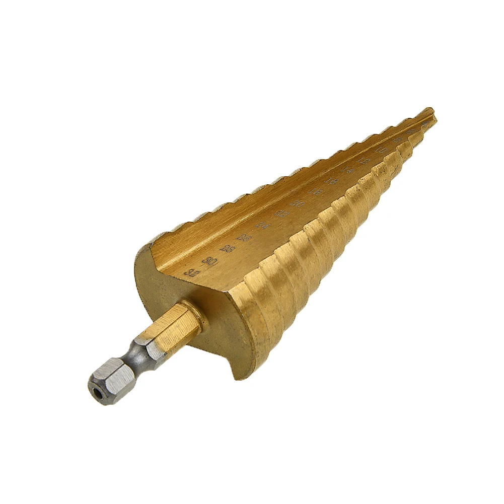 

1pc 6.35mm Hex Shank HSS Titanium Coating Step Cone Conical Triangle Drill Bit Power Tool Accessories 4-12mm 4-20mm 4-32mm