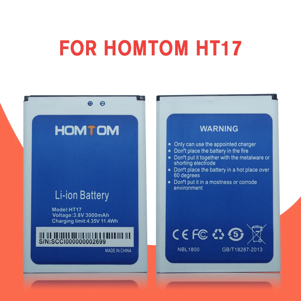 

HOMTOM HT17 Battery 100% Original Batteries Replecement Large Capacity 3000mAh Back-up Battery for HOMTOM HT17 Pro Smartphone