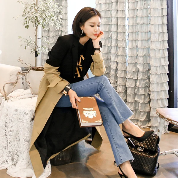 

2019 Autumn Winter Women Coats Fashion Khaki Black Full Sleeve Turn-down Collar Casual Club Office Long Coat Ladies Outwear Coat