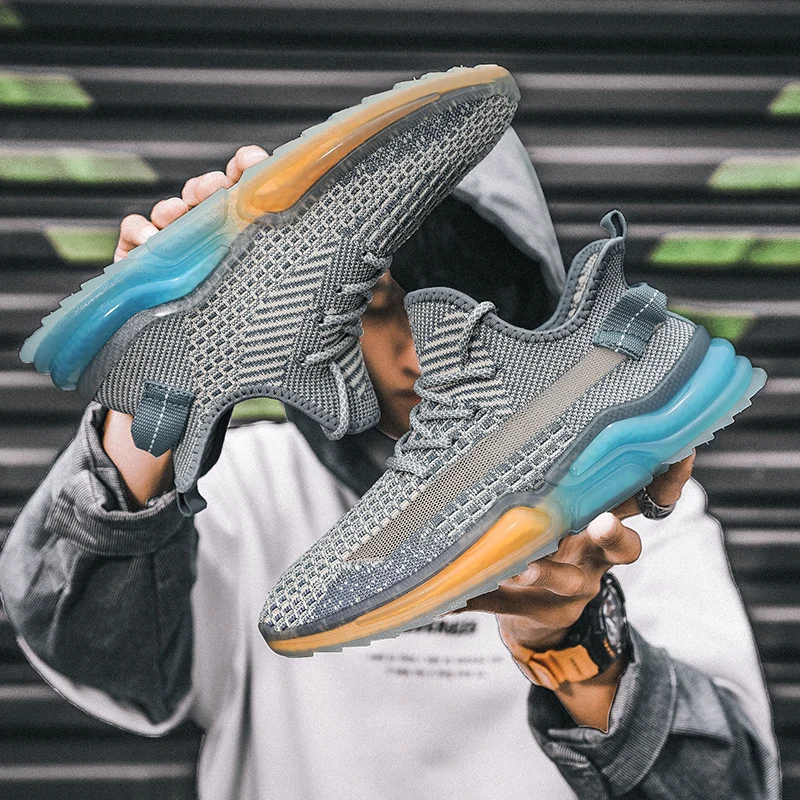 

Светильник кие дышащие прогулочные туфли для мужчин и женщин, летающие тканые сетчатые слипоны, модные кроссовки для бега, нескользящая обу...