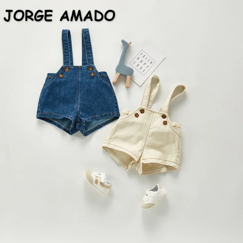 

2021 New Autumn Baby Girls Boys Overalls Sling Sleeveless Square Collar Denim Jumpsuit Kids Romper Casual Clothing E0304