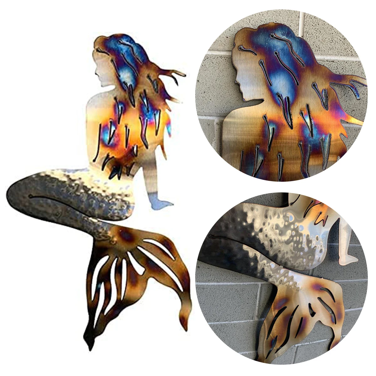 

1 PC Mermaid Metal Wrought Iron Mermaids Crafts Wall Art For Home Garden Beach Decoration Home Accessories Hanging Decoration