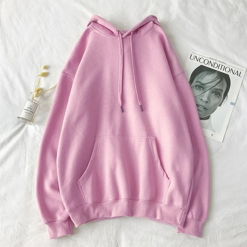 Oeak Velet Solid Color Sweatshirts Women Harajuku Colors Oversize Hoodie 2021 Fashion Casual Hooded Pullover Hoody