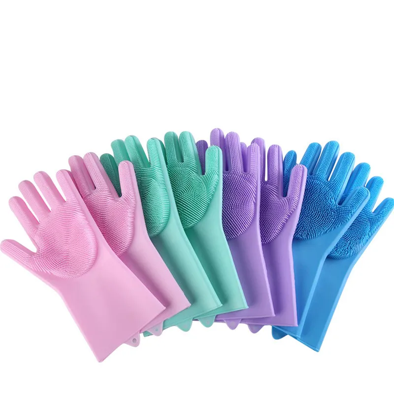 

1 Set Dish Washing Gloves Magic Silicone Dishes Cleaning Gloves With Cleaning Brush Kitchen Wash Housekeeping Scrubbing Glove