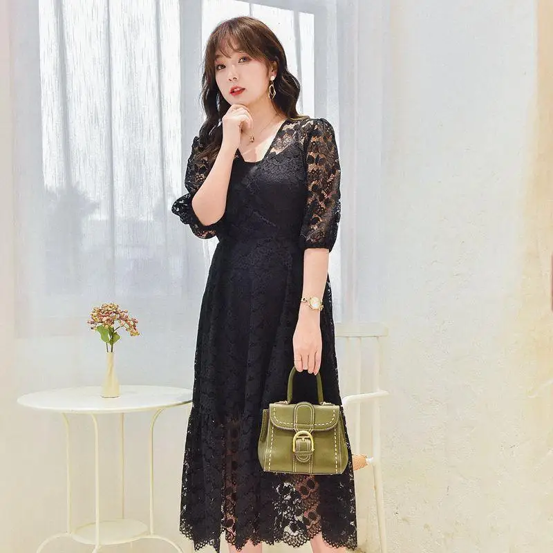 

4XL Black Lace Dress Sexy Long Women Dress Big Size Evening Party Dress vintage Summer Dress Plus Size Vestidos 2020