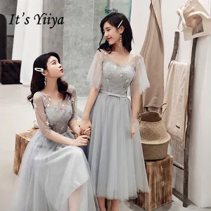 Bridesmaid Dress For Girls It's Yiiya R287 Elegant Stars Pattern Wedding Guest Dress O-Neck Backless Tea Length Formal Gowns Bridesmaid Dress For Girls It's Yiiya R287 Elegant Stars Pattern Wedding Guest Dress O-Neck Backless Tea Length Formal Gowns