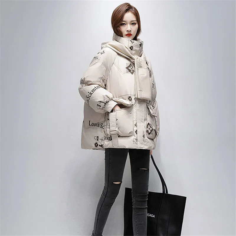 Куртка женская зимняя с капюшоном и принтом на молнии | Женская одежда