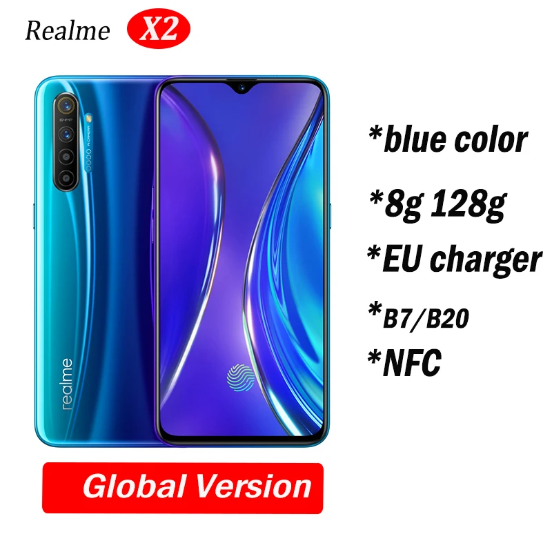 8g128 blue global Realme X2 X 2 Мобильный телефон Snapdragon 730G 64MP камера 6,4 ''полный экран NFC OPPO мобильный телефон VOOC 30W быстрое зарядное устройство - Цвет: 8g128 blue global