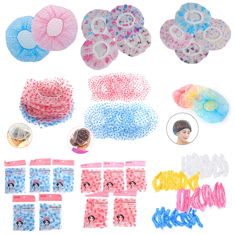 

Waterproof PE Disposable Shower Caps Barbershop Hotel Beauty Salon Hair Dressing Elastic Bathing Cap Spa Hair Salon Protect Tool