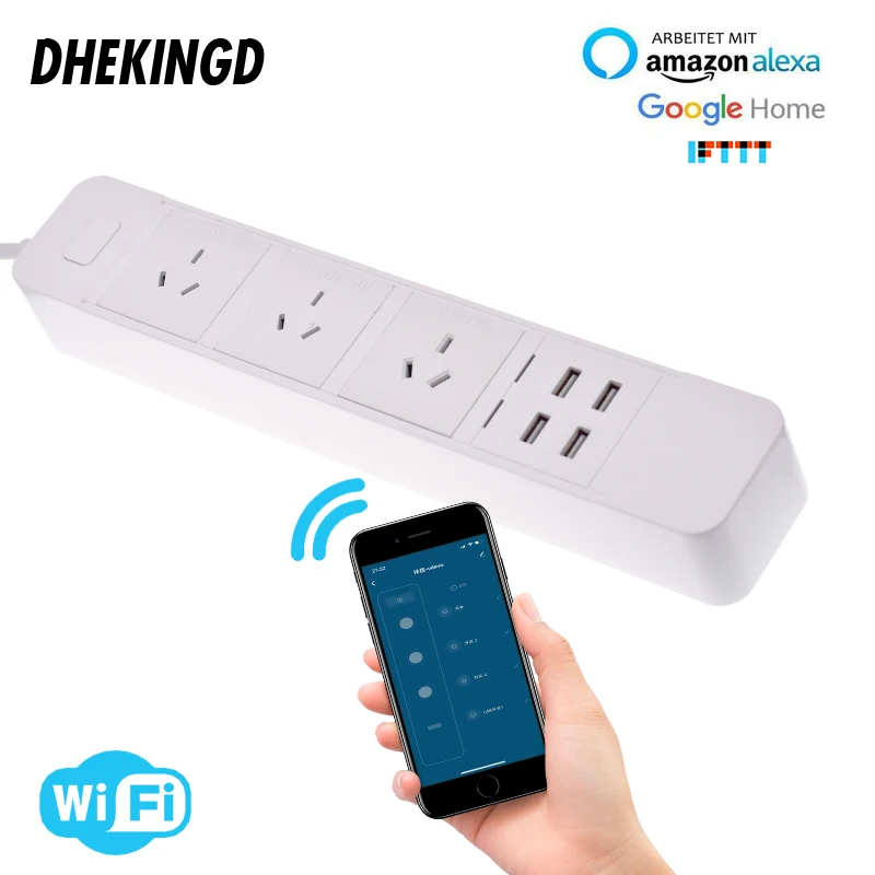 Power Strip Wifi USB Smart AU Plug Overload Switch Surge Protector 3 Outlet 4 Port USB Charger 1.8m 10A wifi socket