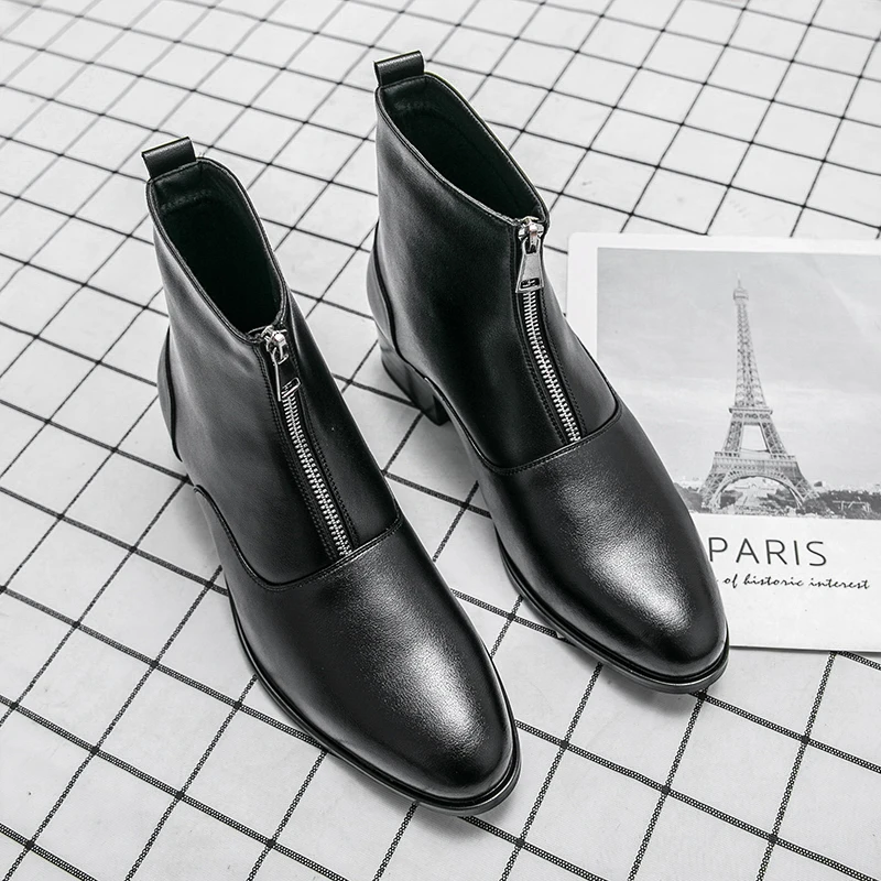 

Мужские ботинки из ПУ кожи, на низком каблуке, с острым носком