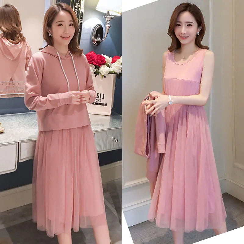 Комплект из толстовки и платья для кормящих мам беременных женщин одежда