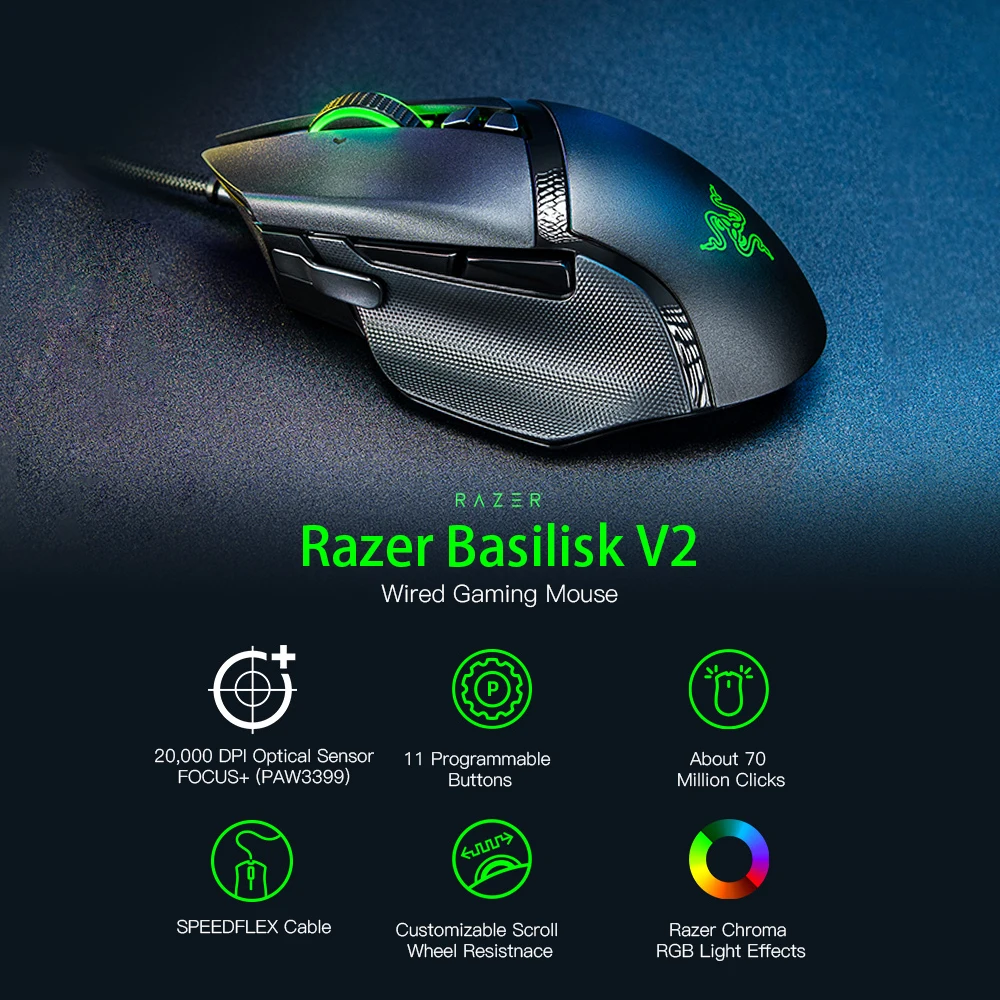 Проводная игровая мышь Razer Basilisk V2 с RGB светильник кой 20000 DPI оптическим датчиком 11