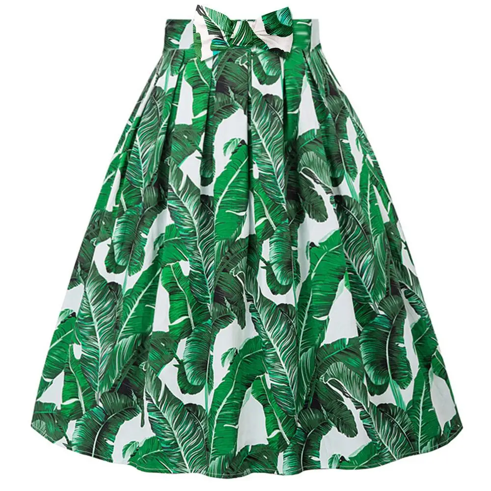 

SISHION Y2K Jupe Green Leaves Printed 50s 60s Cotton Vintage Skirt SS0012 Plus Size Women Summer Skirt Skater Jupe Femme