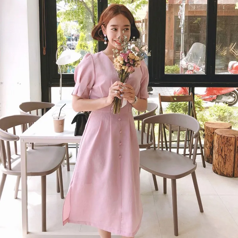 2019 женское летнее винтажное платье во французском стиле с поясом и пуговицами