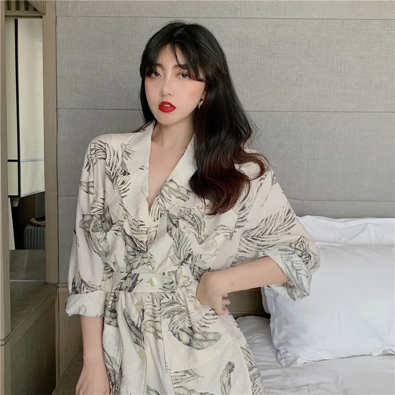 RUGOD New Women Thin Blazers Cotton And Linen Pockets Casual Coat Stylish Print Oversize Tunic Blazer Buttons Temperament