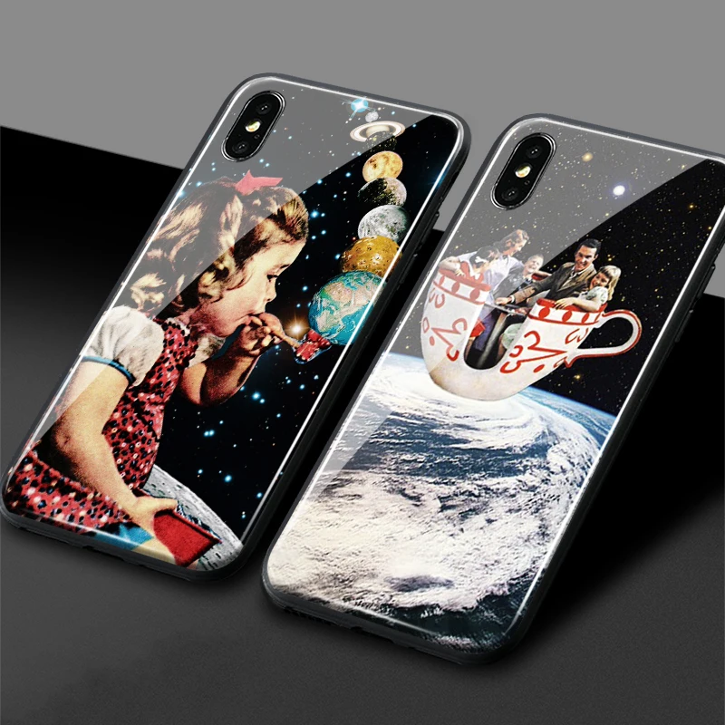 Синтетический коллаж эстетичный хиппи мягкий силиконовый стеклянный чехол для