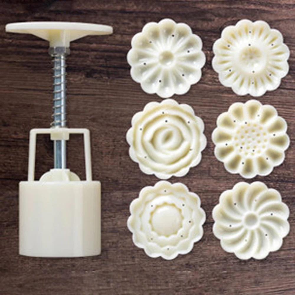 50 г Mooncake плесень + 6 цветочных штампов DIY выпечки кондитерских изделий круглая