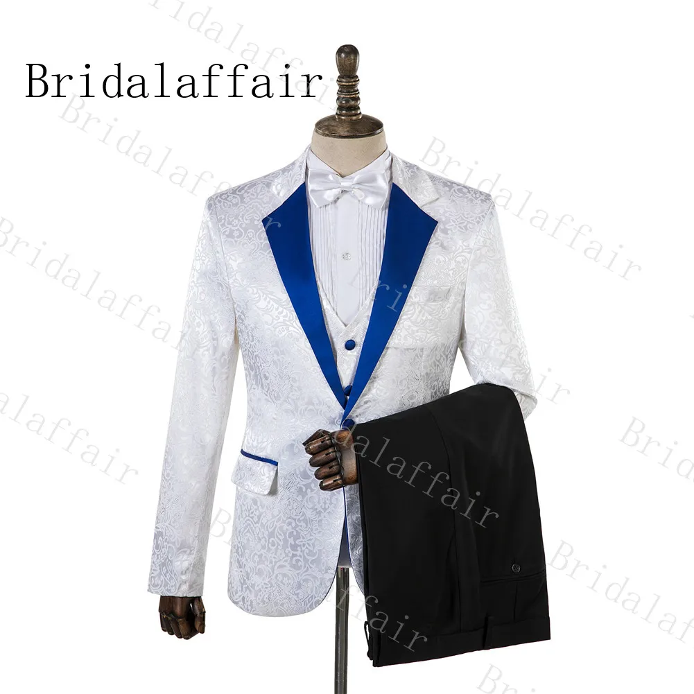 Bridalaffair одежда цвета слоновой кости белый Jacqaurd смокинг для мужских свадебных
