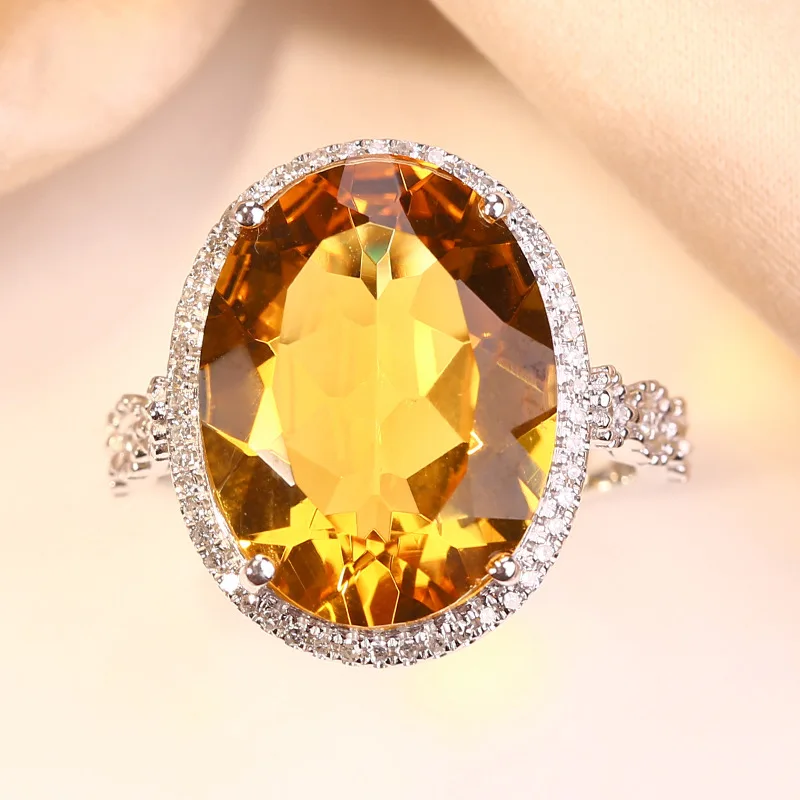 

Luxury Natural Yellow Crystal Rings For Women Solid 925 Sterling Silver Open Rings Romantic Wedding Anniversary Fine jewelry