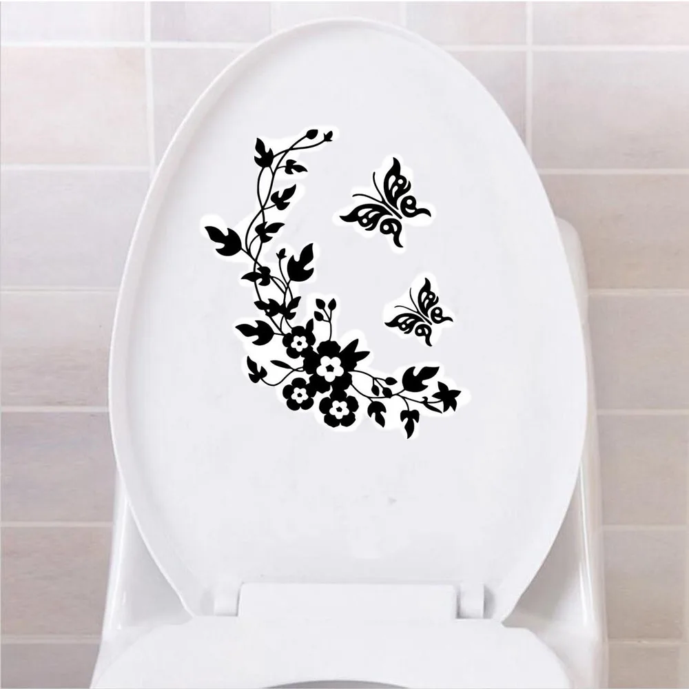 Черная искусственная 3D Наклейка на стену в виде бабочки и цветка съемная