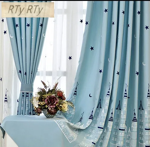 Мультяшный стиль вышитый замок Тюлевая занавеска для спальни детей детский