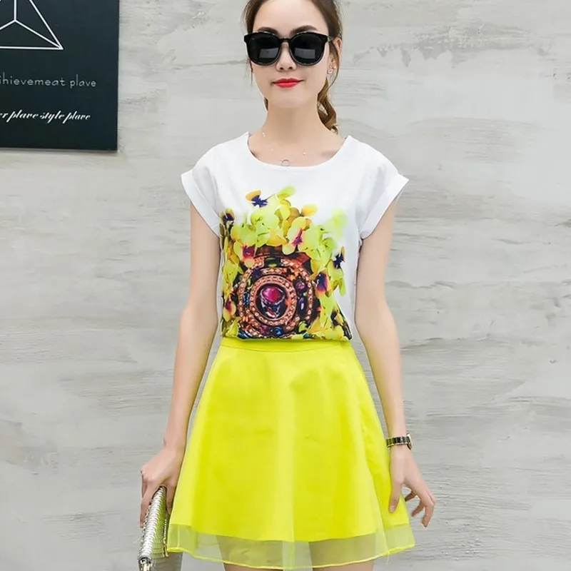 Новинка 2020 женская летняя разноцветная футболка с цветочным принтом Conjunto Feminino