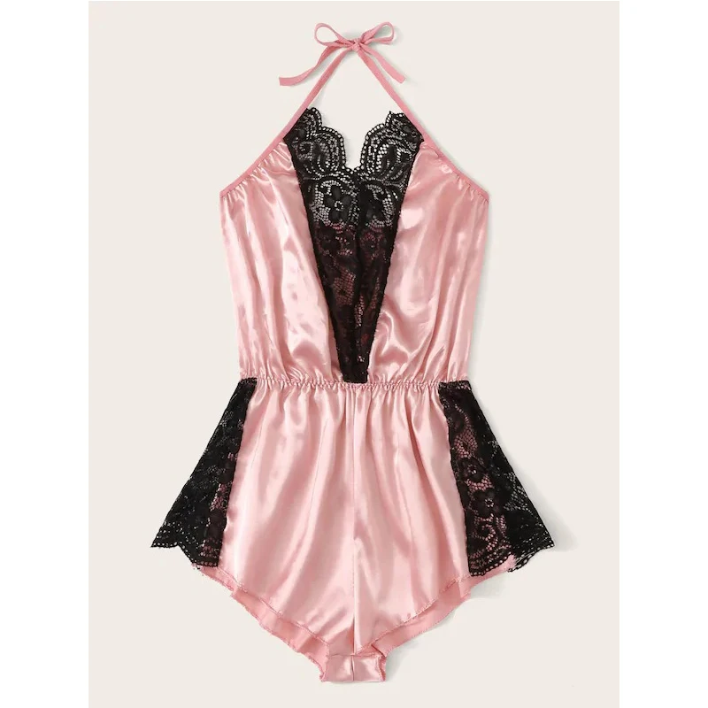 

High Quality Sexy Lace Onesies Sleepwear Ultra thin Transparent Sleeveless Women's Pajamas EmbroideryComfortable Soft Underwear