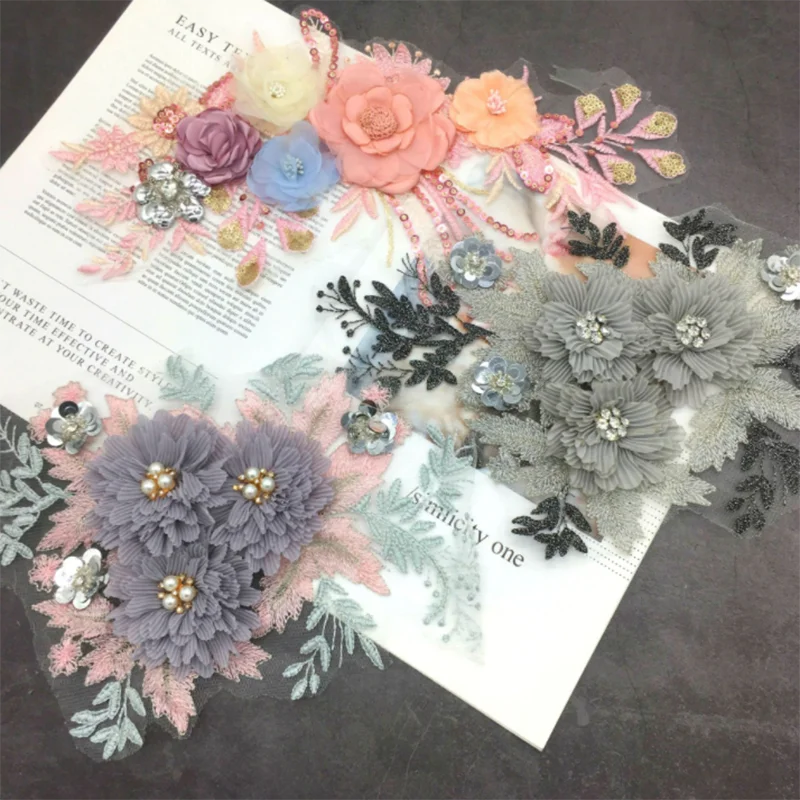 1 шт. 3D Цветочная вышивка нашивки для невесты кружевная ткань шитья Аппликация из