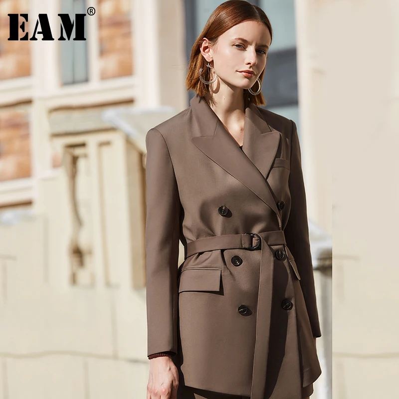 

[EAM] Loose Fit Double Breasted Temperament Big Size Jacket New Lapel Long Sleeve Women Coat Fashion Tide Spring 2021 1S073