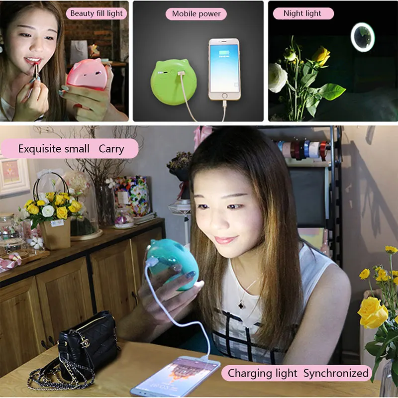 

BRELONG Lovely LED Makeup Mirror night Light Mobile Power Mini Portable 5200mA / 1500mA For Women Lady Gift